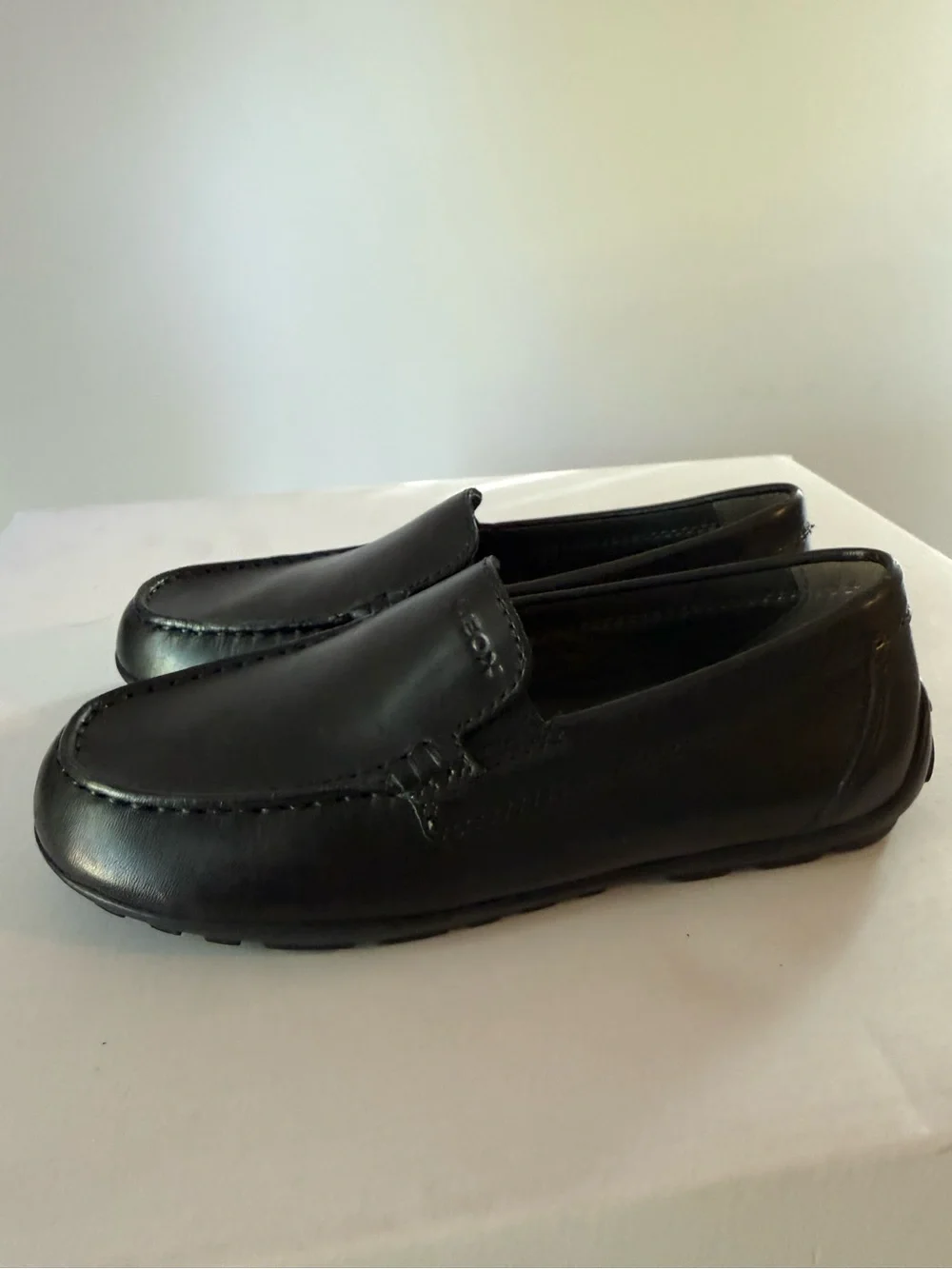 Geox New fast Boys Black Leather Slip Loafers Size 32 New #Lux-K-SH
